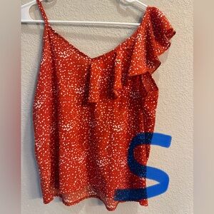 Red and White Asymmetrical Ruffled Camisole